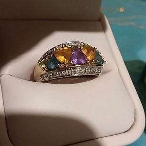 14K Yellow Gold Muti-Gem & Diamond Ring
